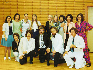 Juilliard Julius Baker reunion (back, L to R) Trudy Kane, Martha Rearick, Janet Millard, Renee Siebert, Julius Baker, Anne Diener Giles, George Weintraub, JB, Anne Briggs (bottom, L to R) Margaret Baxtresser, Erich Graf, Mr. Giles, Scott Goff, Paul Fried